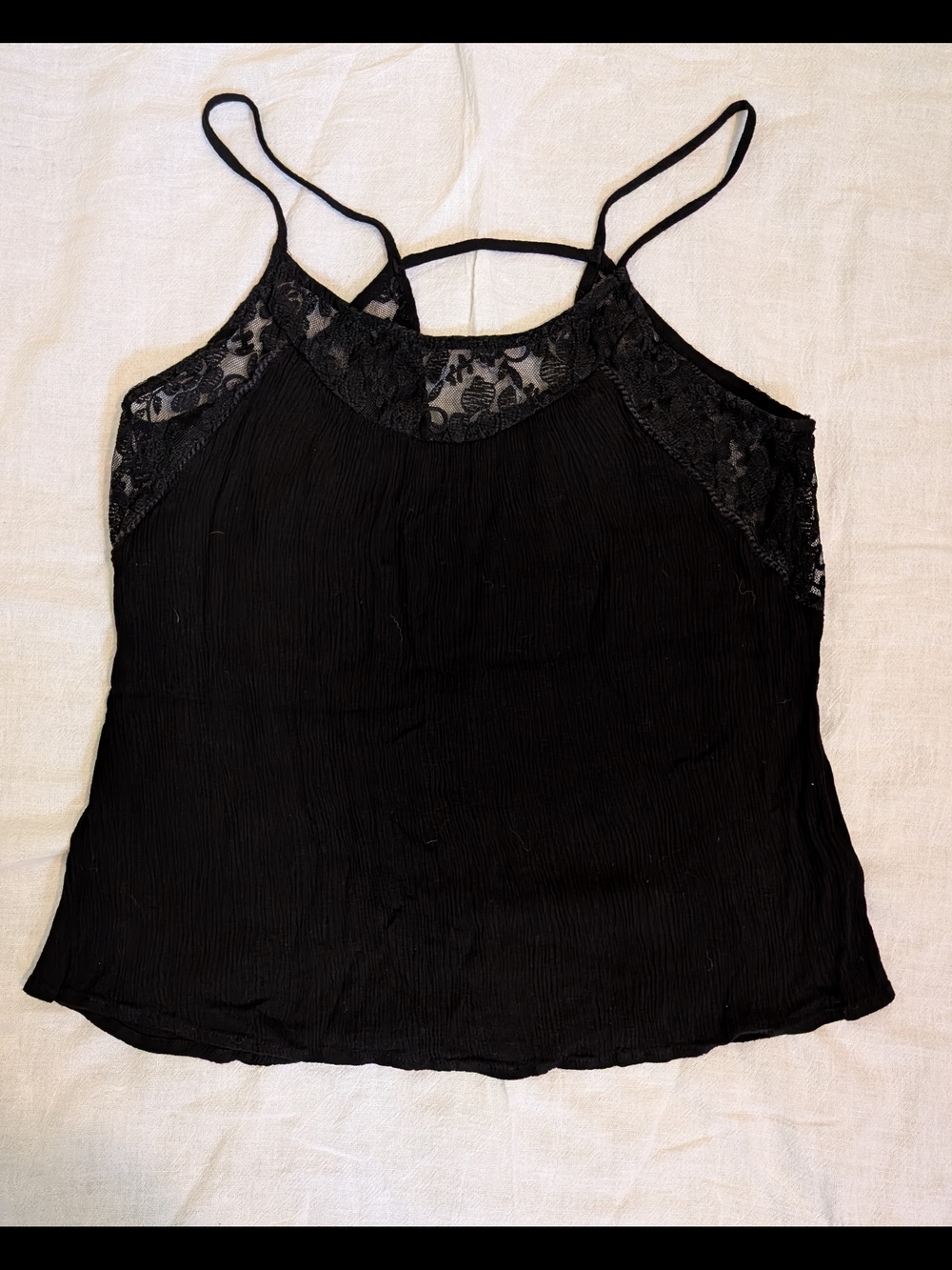 Lace-Yoke Black Spaghetti Strap Cami